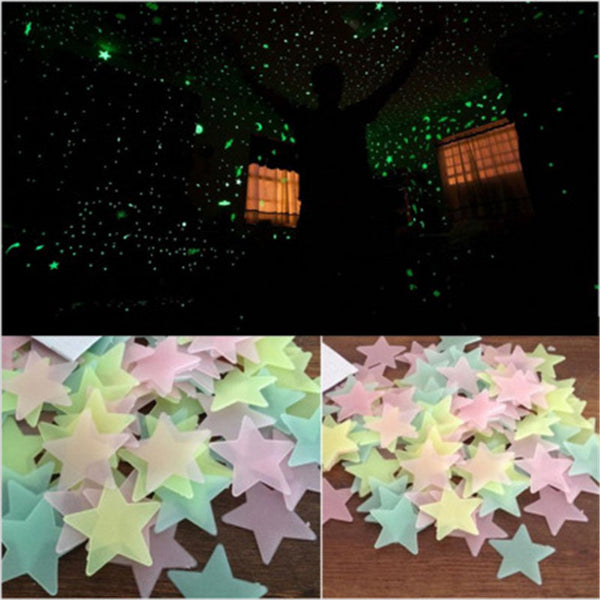 3D Stars Luminous Fluorescent Wall Stickers Glow In The Dark Kids