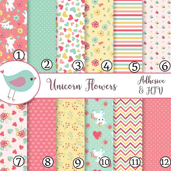 Unicorn Flowers Pink Pastel Vinyl Sheets School Print Adhesive Vinyl Heat Transfer Craft Vinyl Pattern Vinyl