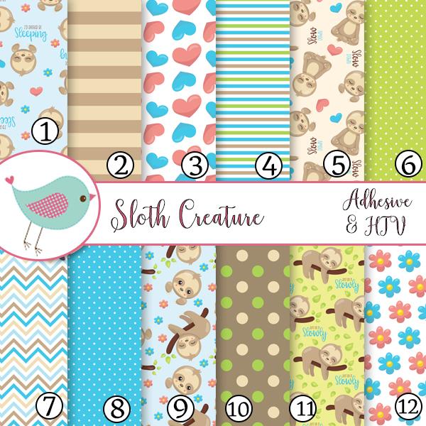 Sloth Creature Floral Flowers Stripe Vinyl Print Adhesive Vinyl Heat Transfer Craft Vinyl Pattern Vinyl