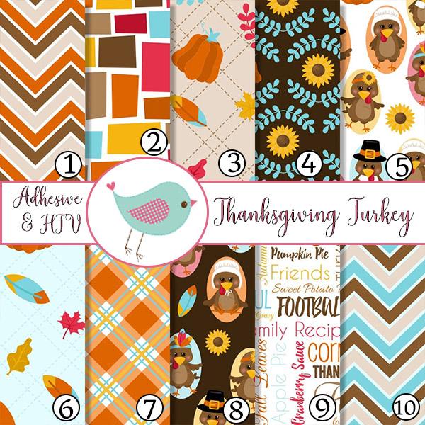 Thanksgiving Turkey Autumn Fall Plaid Colors Orange Yellow Adhesive Vinyl Heat Transfer Craft Vinyl Pattern Vinyl