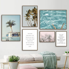 Coconut Tree Palm leafs Bus Sea Landscape Wall Art Canvas Painting Nordic Posters And Prints Wall Pictures For Living Room Decor - Vinyl Boutique Shop