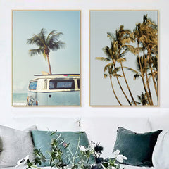 Coconut Tree Palm leafs Bus Sea Landscape Wall Art Canvas Painting Nordic Posters And Prints Wall Pictures For Living Room Decor - Vinyl Boutique Shop