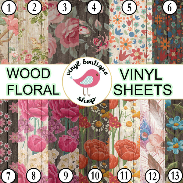 Wood Floral print Adhesive Heat Transfer Vinyl Sheet - Vinyl Boutique Shop